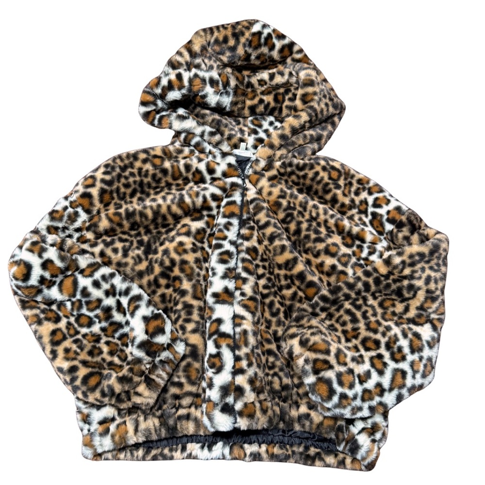 Leopard Faux Fur Hooded Jacket - Brown/Black/White: SUPER SOFT!